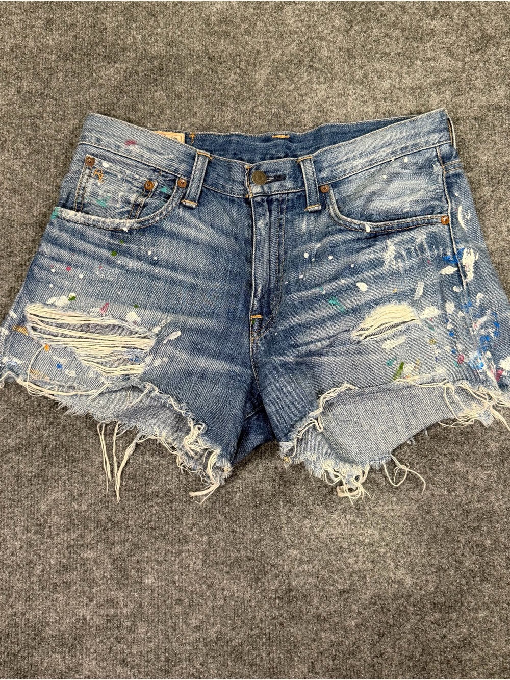 Polo by Ralph Lauren Distressed Blue Denim Paint-Splatter Shorts
